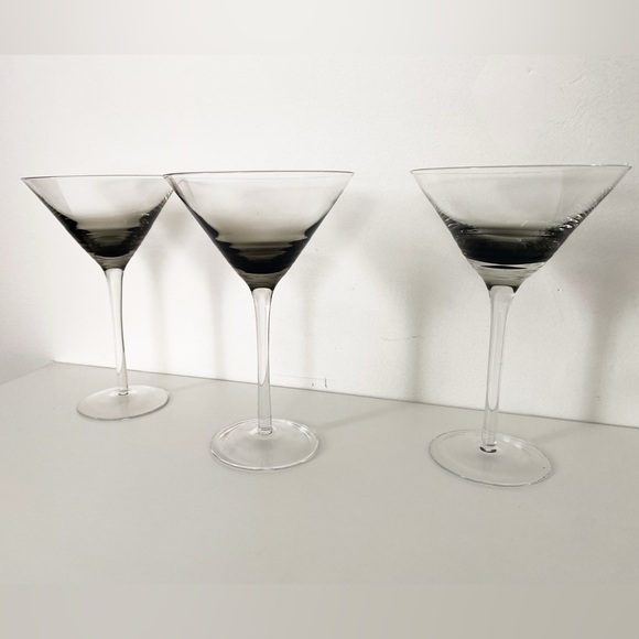 Vintage Smokey Grey Martini Glasses with stem - Set of 3 - Picture 4 of 7
